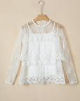 Sheer Floral Lace Ruffle Tiered Blouse & Cami