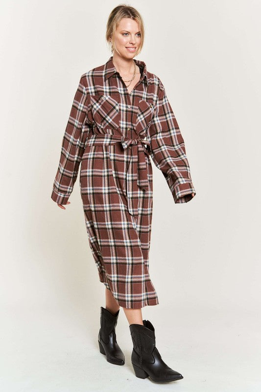 Plus Jade by Jane Plaid Print Collar Long Shirt Dress