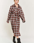 Plus Jade by Jane Plaid Print Collar Long Shirt Dress