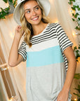 e Luna Striped Solid Color Blocked Top