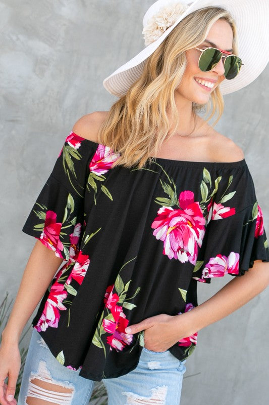 e Luna Floral Off Shoulder Top