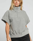 Umgee Striped Half Zip Short Sleeve Sweatshirt