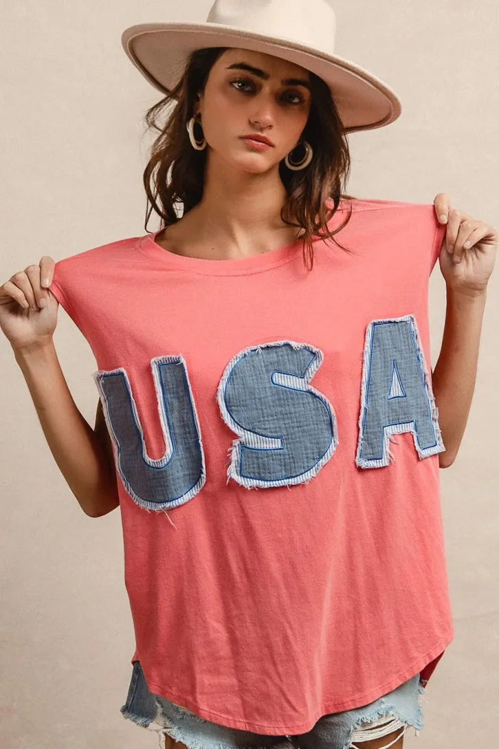 BiBi Washed Jersey With Usa Patched Raw Cut Edge Detail