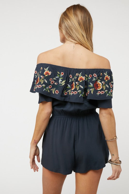 Davi &amp; Dani Floral Embroidered Romper - Online Only