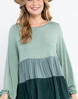 e Luna Color Block Ruffle Tiered Swing Top