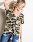 e Luna Plus Camo V-Neck Button Down Top