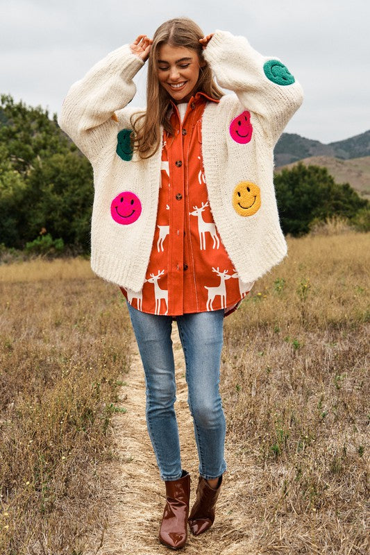 Davi &amp; Dani The Fuzzy Smile Long Bell Sleeve Knit Cardigan