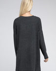 Zenana Dolman Long Sleeve V-Neck Side Slit Hi-Low Hem Top