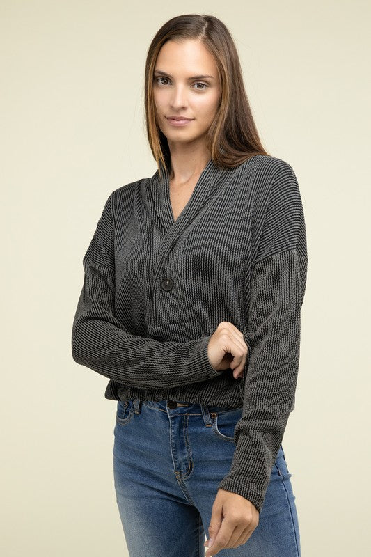 ZENANA Textured Line Elastic Waist Pullover Top