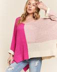 ADORA Side Slit Color Block Long Sleeve Sweater