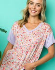 e Luna Plus Dizzy Floral Solid Mix Boxy Top