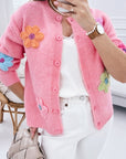 Knitted Floral Pattern Button Up Cardigan