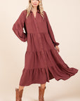 Mittoshop Tiered Button Down Long Sleeve Midi Dress