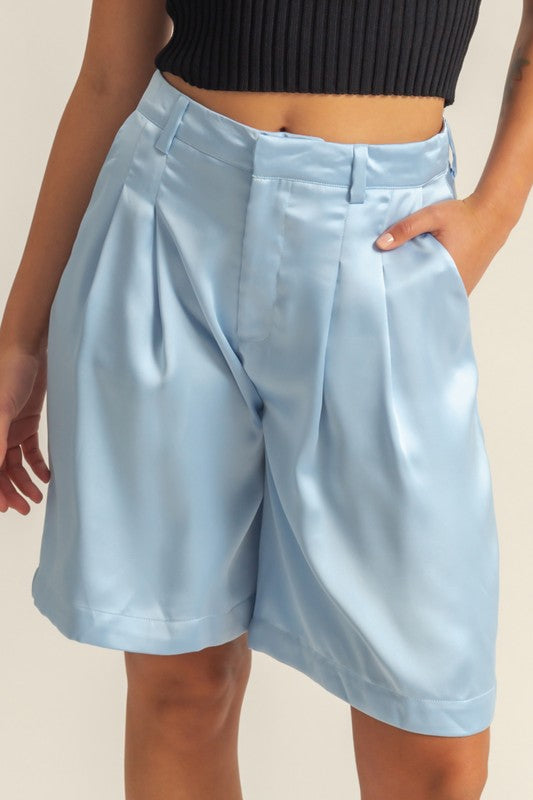 HYFVE High-Waist Pleated Satin Shorts