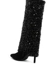 Sin City Sequinned Fold-Over Calf Boots