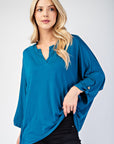 Celeste Full Size Notched Three-Quarter Sleeve Blouse