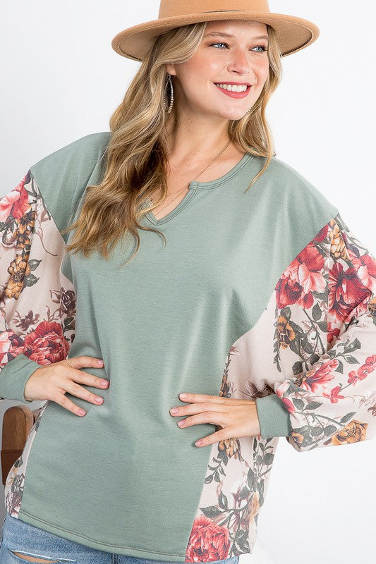 e Luna Floral Terry Mixed Boxy Top