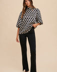 Annie Wear Tie Back Abstract Print Mock Neck Half Sleeve Blouse