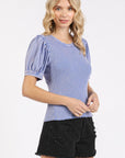 Mittoshop Mineral Wash Puff Sleeve Rib Knit T-Shirt