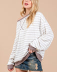 Ces Femme Striped Round Neck Drop Shoulder Sweatshirt