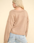 VERY J Exposed Seam V-Neck Ribbed Knit Top