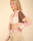 VERY J Color Block Button Down Textured Sweater Cardigan