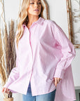 First Love Full Size Striped Button Down High-Low Hem Shirt