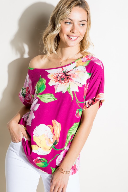 e Luna PLUS Floral One Shoulder Top