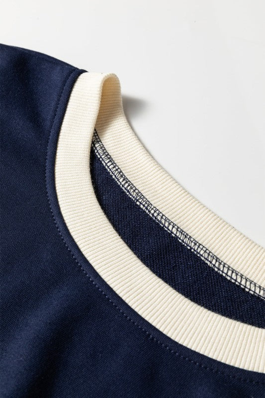 Plus Size Colorblock Top and Lace-up Skirt Set