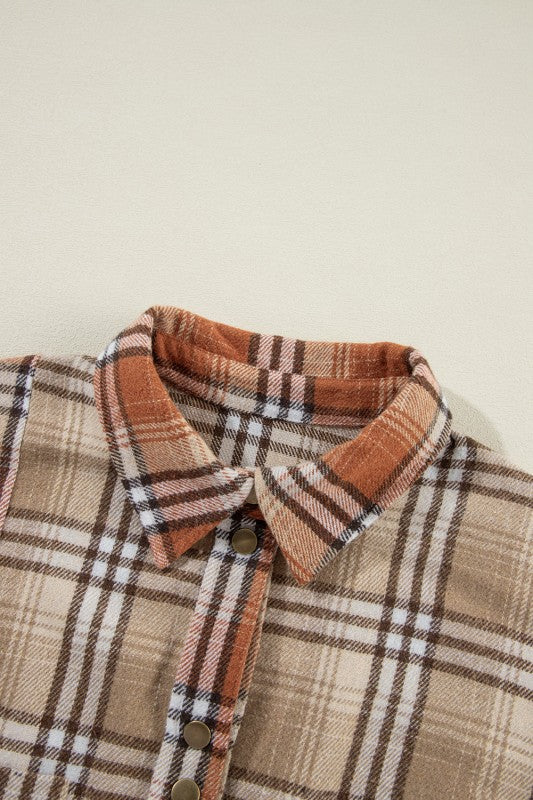 Plaid Colorblock Patchwork Snap Buttoned Shacket