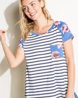 e Luna Striped Floral Mix Pocket Top