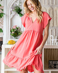 Reborn J Ruffled Notched Cap Sleeve Dress