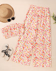 Floral Bandeau Top and Wide Leg Pants Set