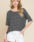 BOMBOM Striped Round Neck T-Shirt