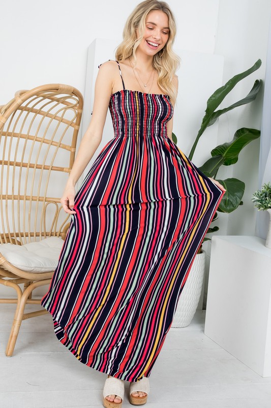 e Luna Striped Smocked Maxi Dress