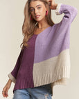 ADORA Side Slit Color Block Long Sleeve Sweater