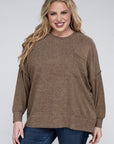 Zenana Plus Brushed Melange Drop Shoulder Sweater