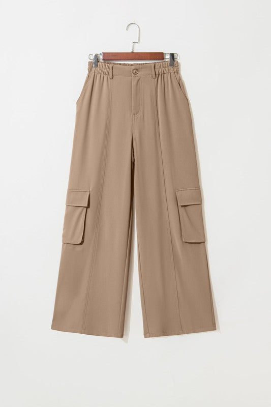 Solid Elastic High-Waist Pants