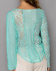 POL Exposed Seam Long Sleeve Lace Knit Top