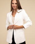 ZENANA Woven Long Sleeve Open Front Classic Blazer