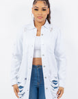 American Bazi Distressed Button Up Long Sleeve Denim Jacket