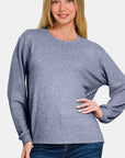 Zenana Hacci Round Neck Long Sleeve T-Shirt