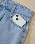 Solid Denim Scalloped Trim High Waist Shorts
