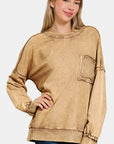 Zenana Exposed Seam Round Neck Dropped Shoulder Sweatshirt