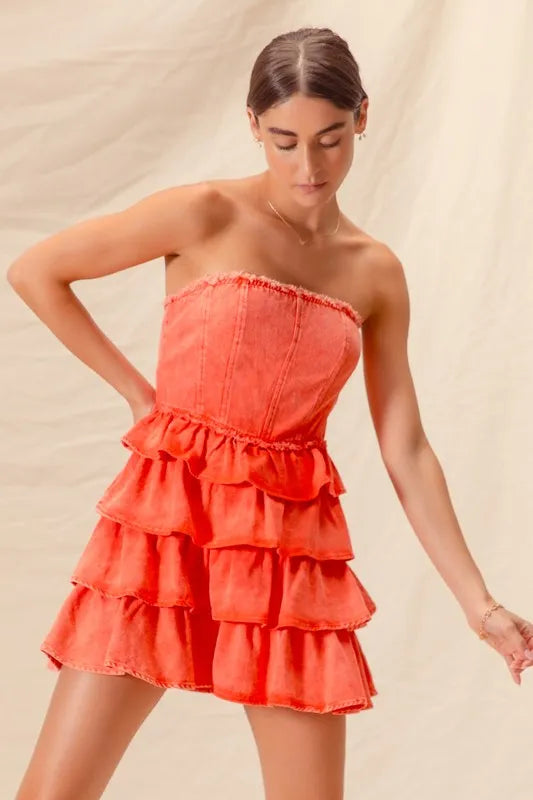 SO ME Strapless Ruffle Layered Game Day Cheer Up Dress