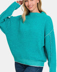 Zenana Exposed Seam Mock Neck Long Sleeve Sweater