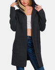 Zenana Hooded Open Front Sweater Cardigan