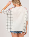 SAGE + FIG Plaid Half Button Gauze Top