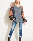 e Luna PLUS Floral Mixed Puff Sleeve Top