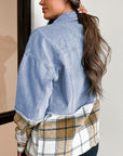 Plaid Patchwork Buttoned Oversized Denim Jacket